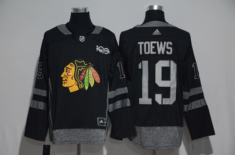 NHL Chicago Blackhawks #19 Toews Black 1917-2017 100th Anniversary Stitched Jersey->->NHL Jersey